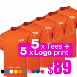 5 Pack Basic Tee with 1 Logo Printing