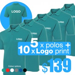 5 Pack Basic Casual Polo with 2 Logos Printing