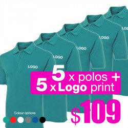 5 Pack Basic Casual Polo with 1 Logo Printing