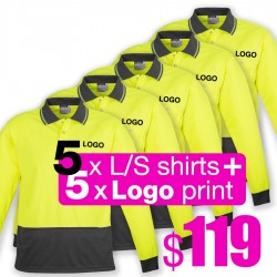 5 Pack Basic Hi Vis Polo L/S with 1 Logo Printing