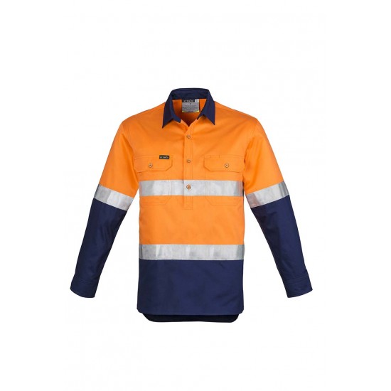 ZW550 - Mens Hi Vis Closed Front L/S Shirt - Hoop Taped ZW550 - Mens Hi Vis Closed Front L/S Shirt - Hoop Taped
